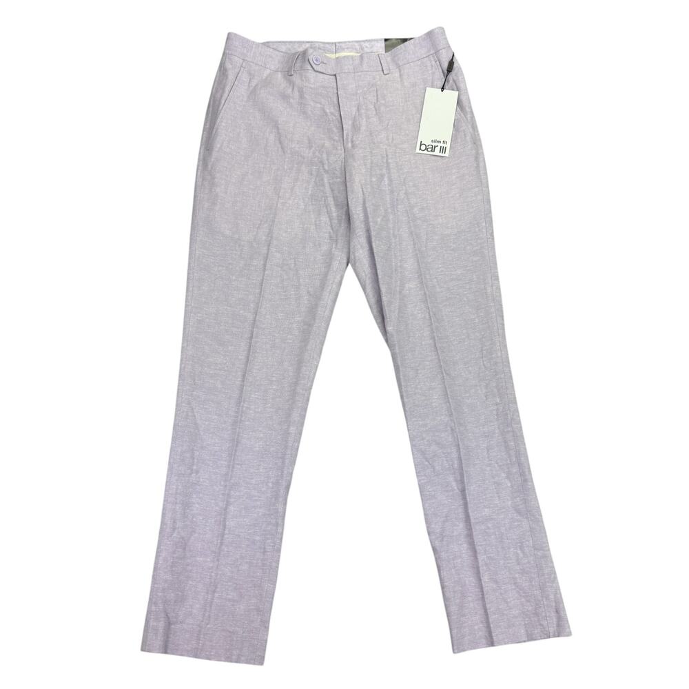 Bar III Mens Slim Fit Linen Cotton Stretch Suit Pants Lavender Purple 32x30